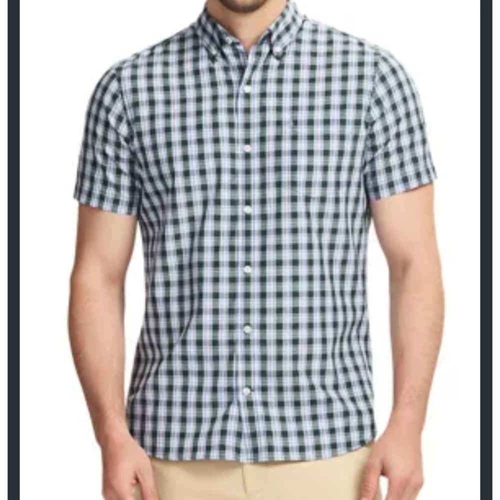 Izod M Medium Pine Grove Multicolor Short Sleeve Button Up Plaid/Grid Men's...